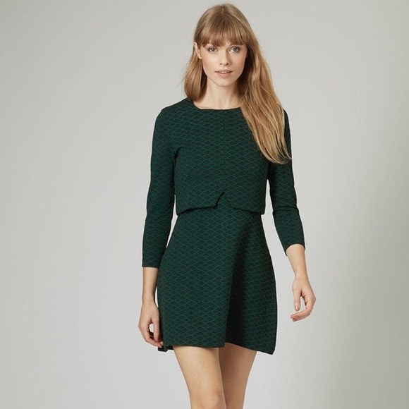 Topshop Dresses & Skirts - Topshop Geo Print Notch Overlay 3/4 Sleeve Mini Dress